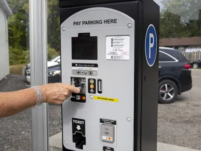 Person using a parking meter with a credit card