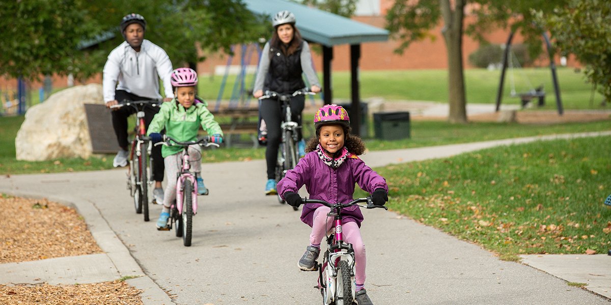A family riding bicycles