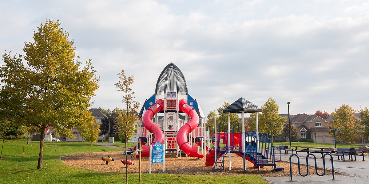 A kids park that looks like a rocket ship