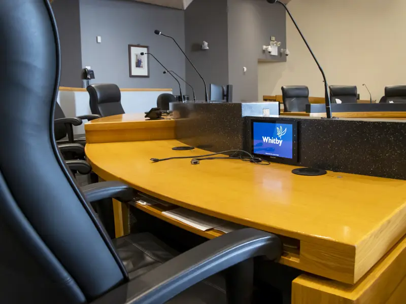 Council Chambers close up of monitor from Council chair view