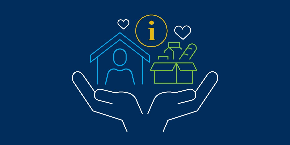 Illustrated image with hands and symbols representing community supports