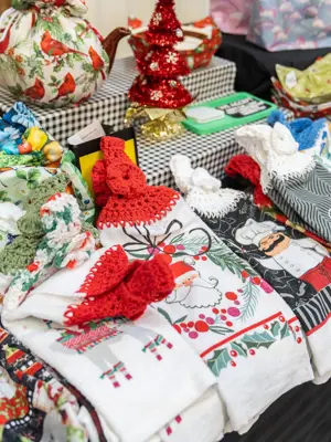 Christmas Dish Towels on Table 